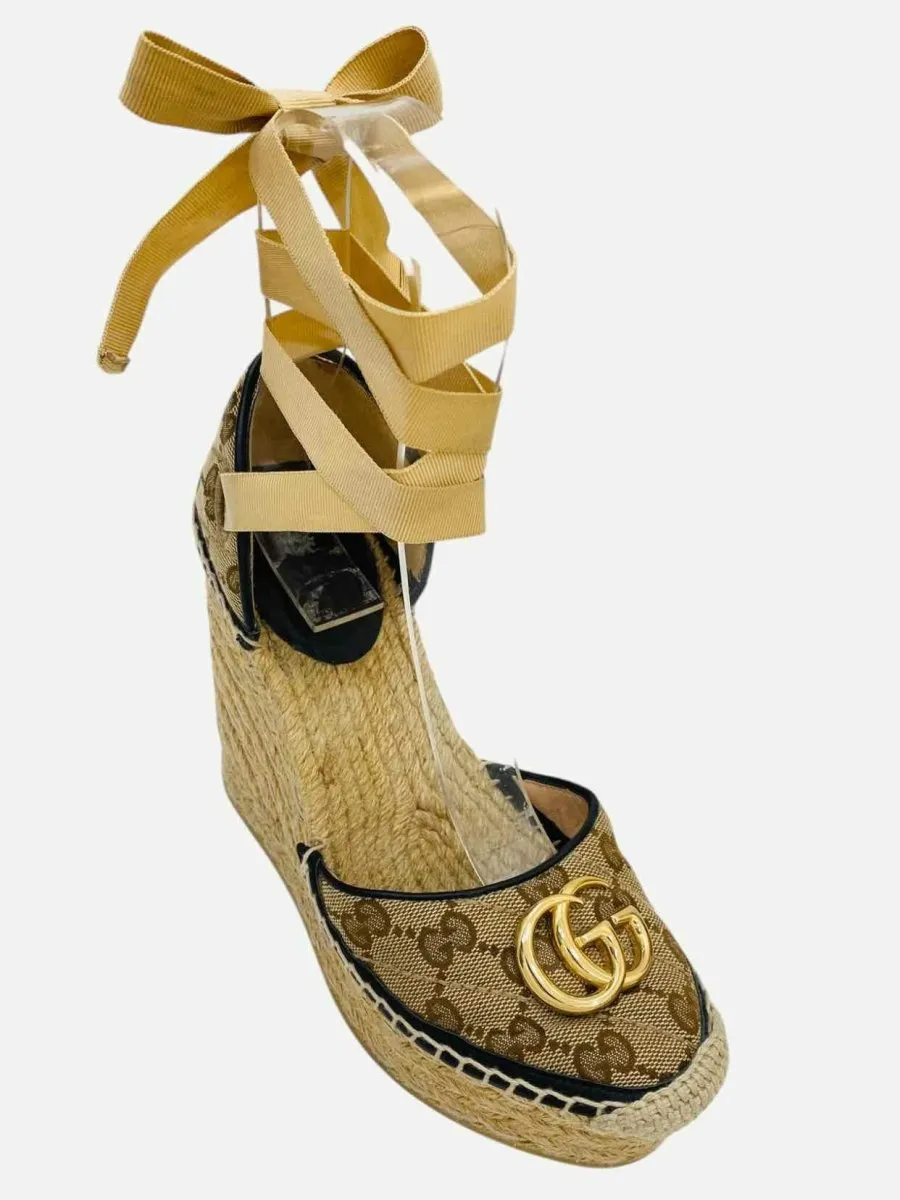 GUCCI Espadrille Beige GG Wedges 35.5