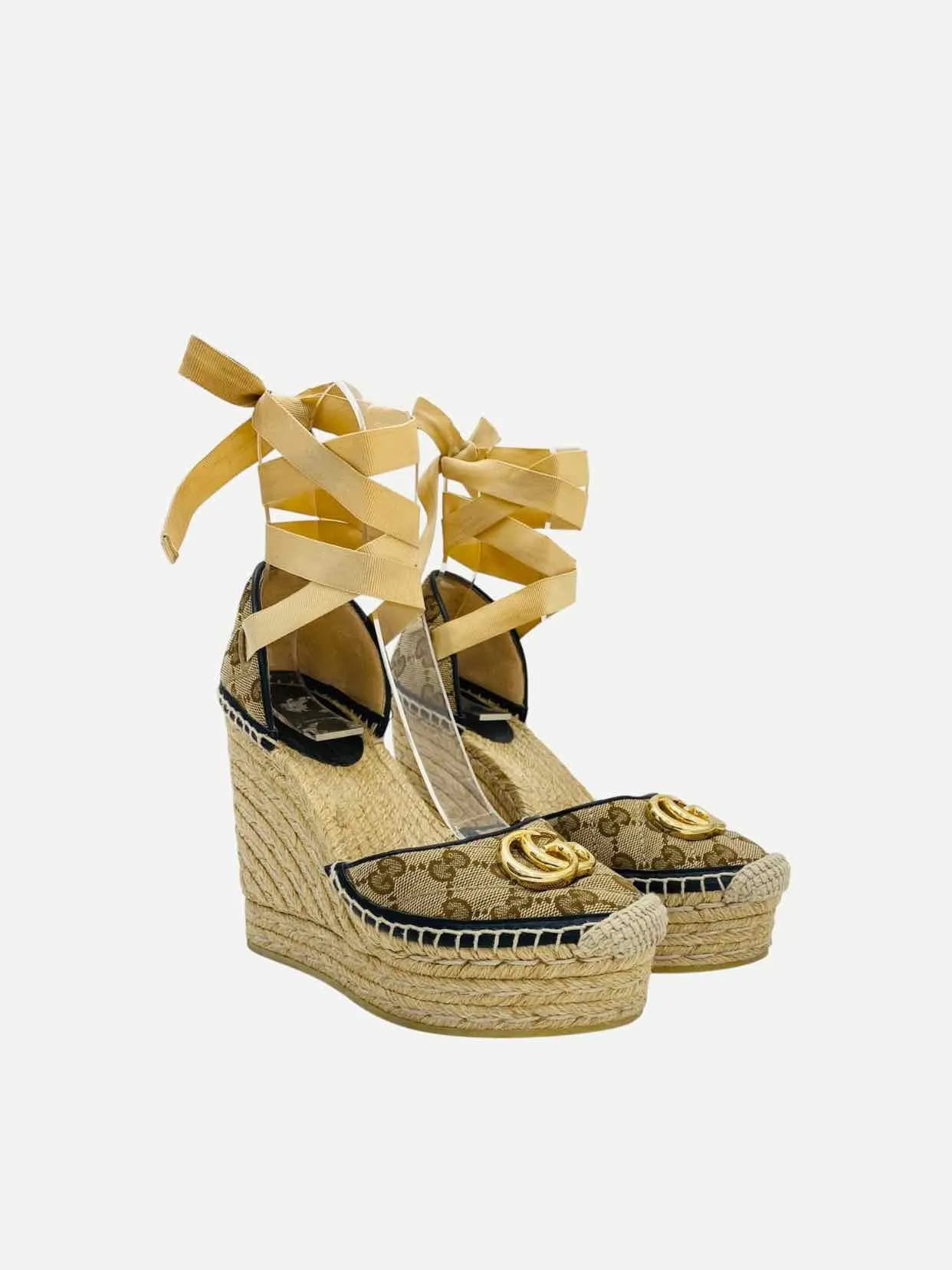 GUCCI Espadrille Beige GG Wedges 35.5