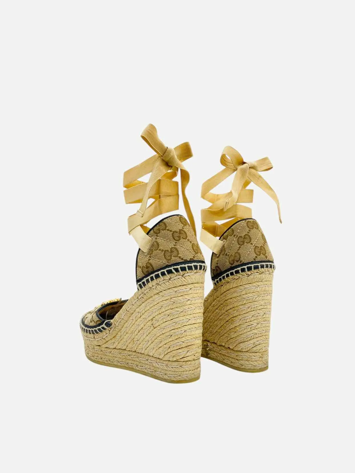 GUCCI Espadrille Beige GG Wedges 35.5