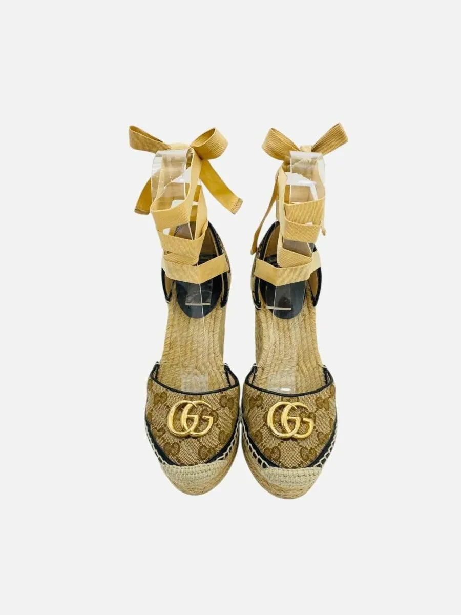 GUCCI Espadrille Beige GG Wedges 35.5