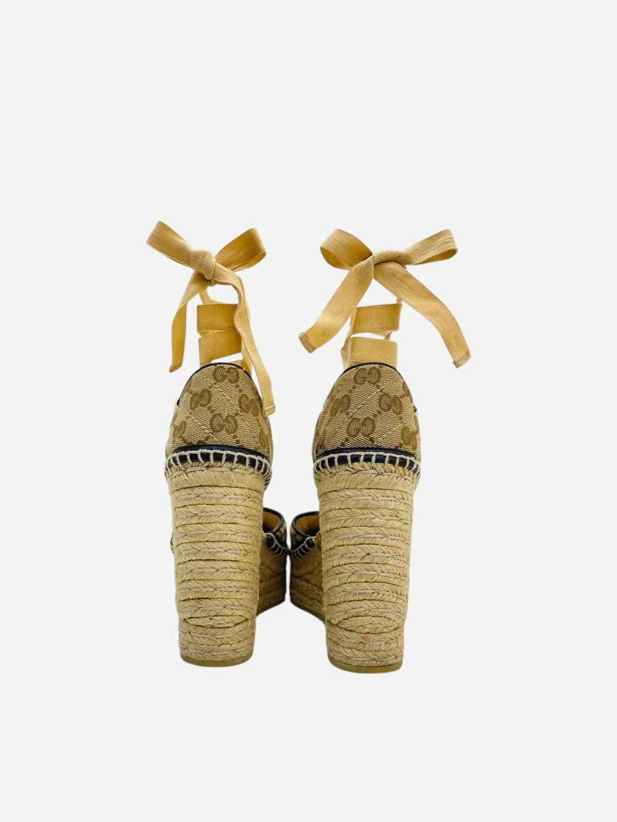 GUCCI Espadrille Beige GG Wedges 35.5