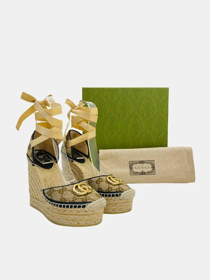GUCCI Espadrille Beige GG Wedges 35.5