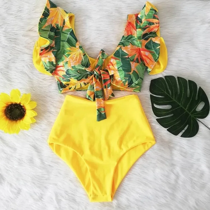 High Waist Ruffled Sexy Bikini Set