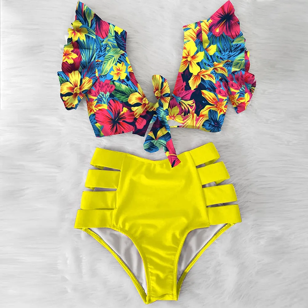 High Waist Ruffled Sexy Bikini Set