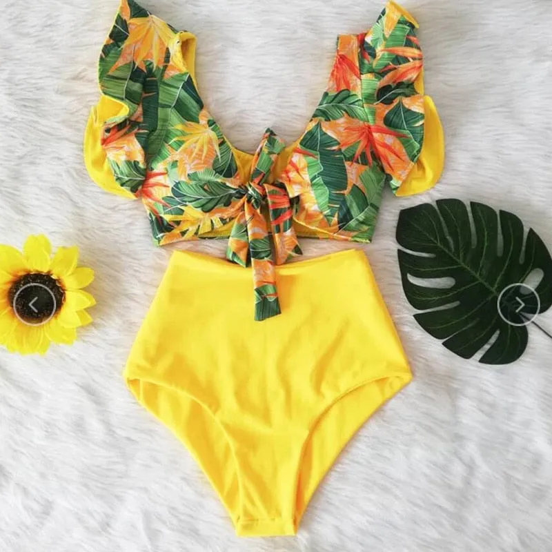 High Waist Ruffled Sexy Bikini Set