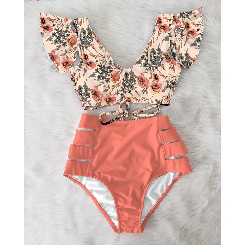 High Waist Ruffled Sexy Bikini Set