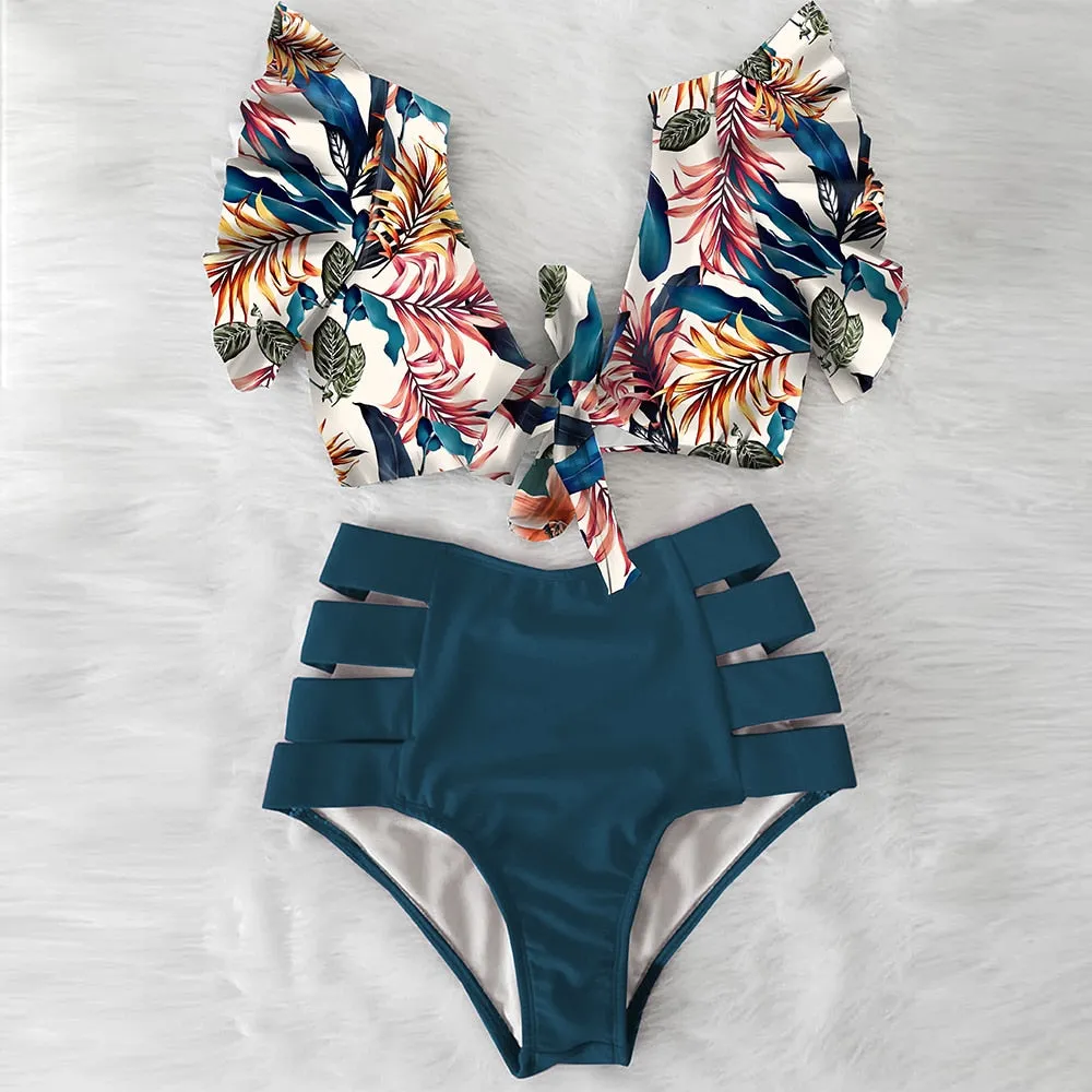 High Waist Ruffled Sexy Bikini Set