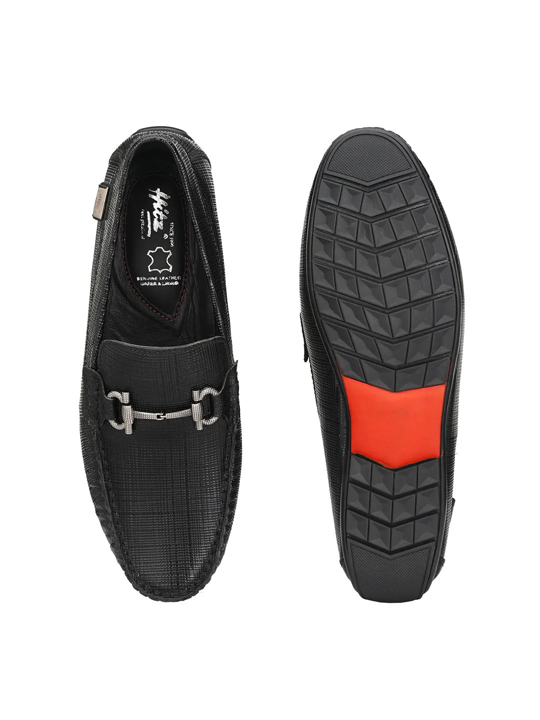 Hitz Men's Black Leather Slip-On Loafer Shoes