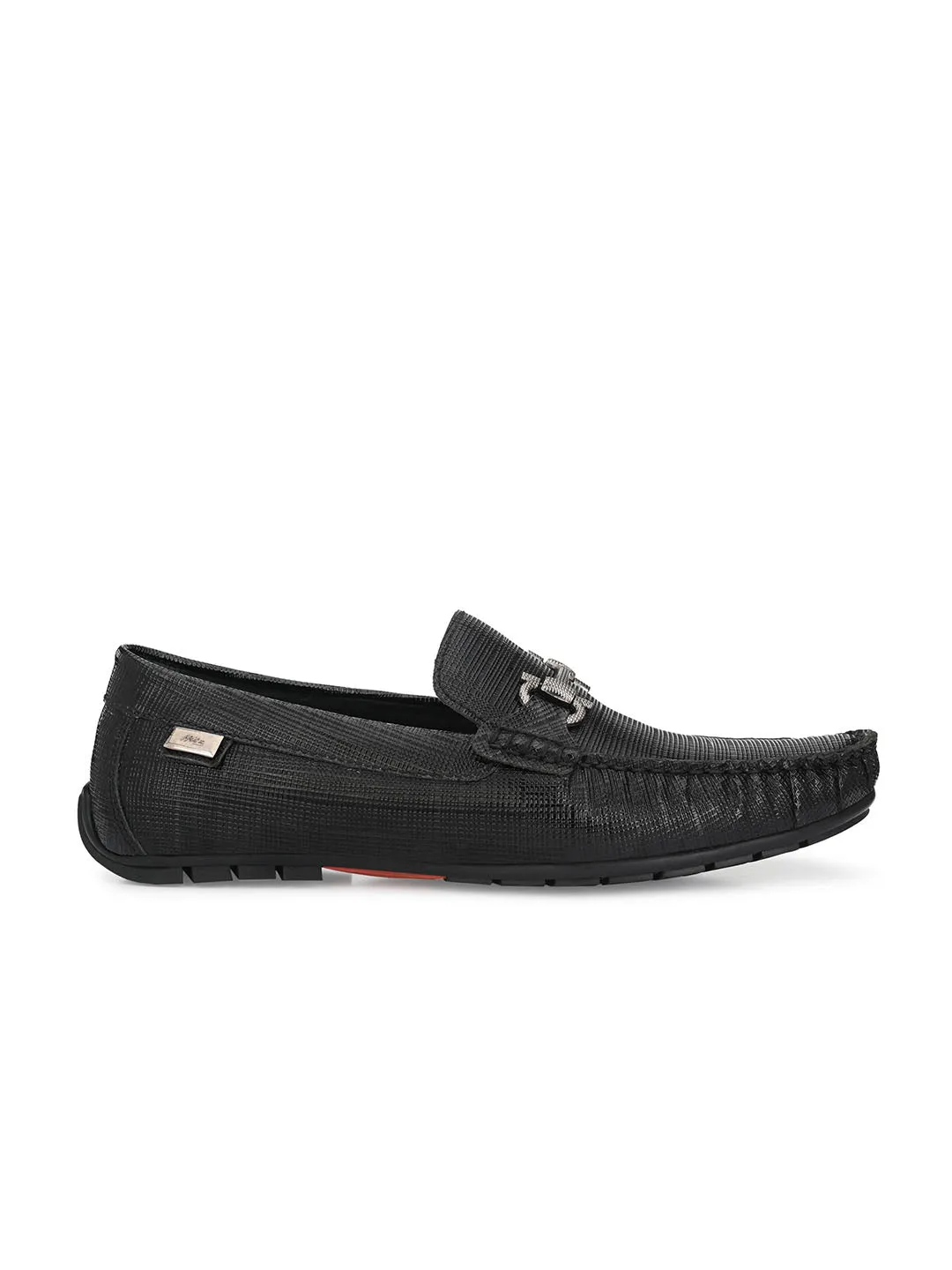 Hitz Men's Black Leather Slip-On Loafer Shoes
