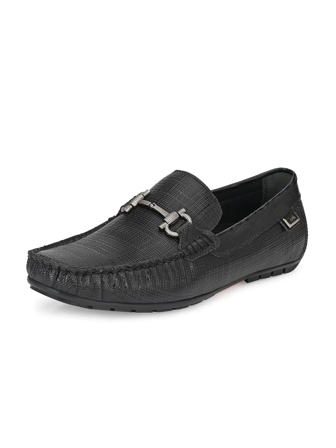 Hitz Men's Black Leather Slip-On Loafer Shoes