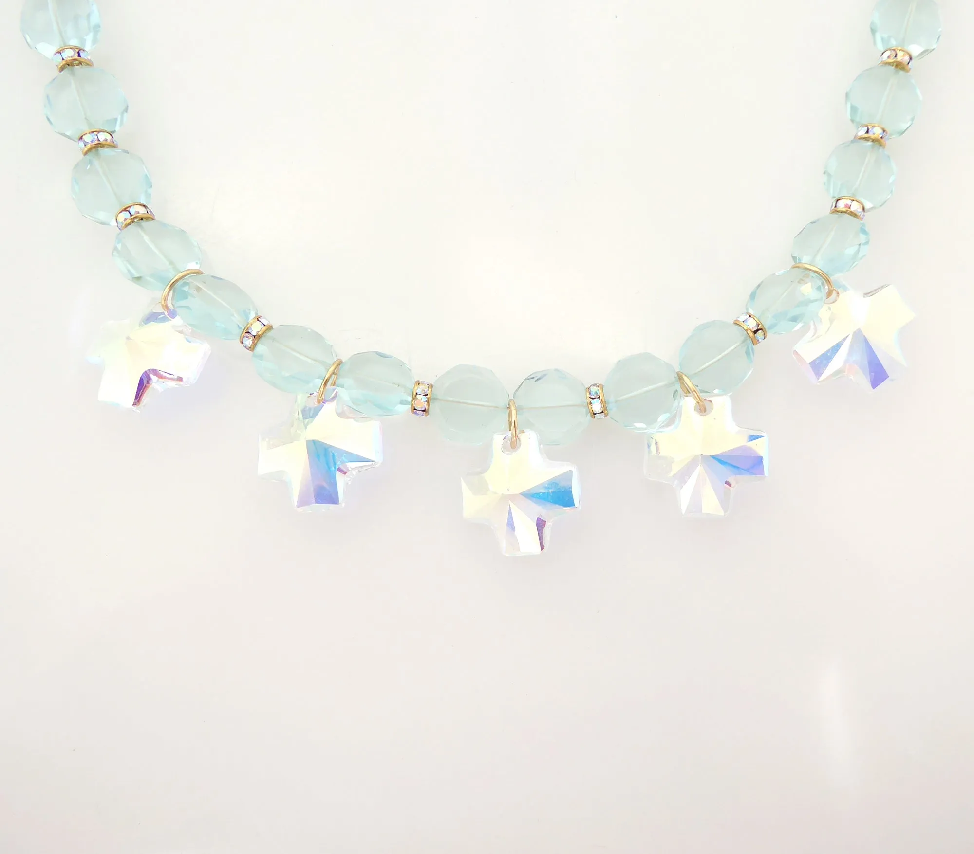 Iridescent crystal cross necklace