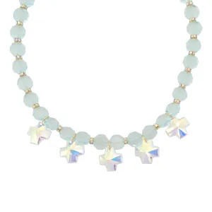 Iridescent crystal cross necklace