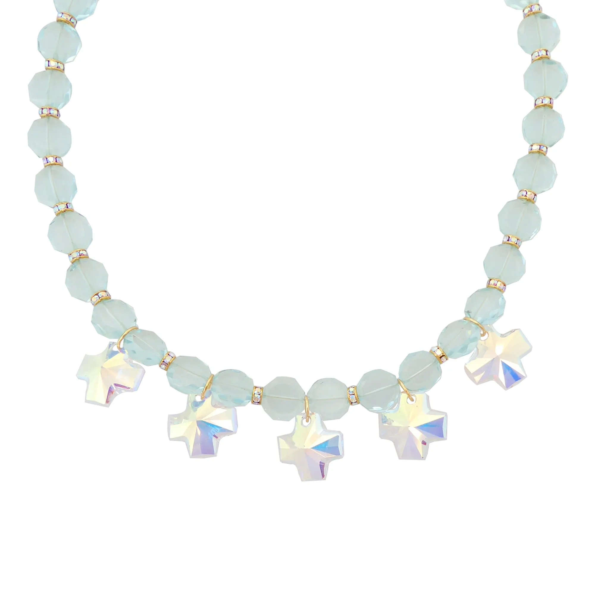 Iridescent crystal cross necklace