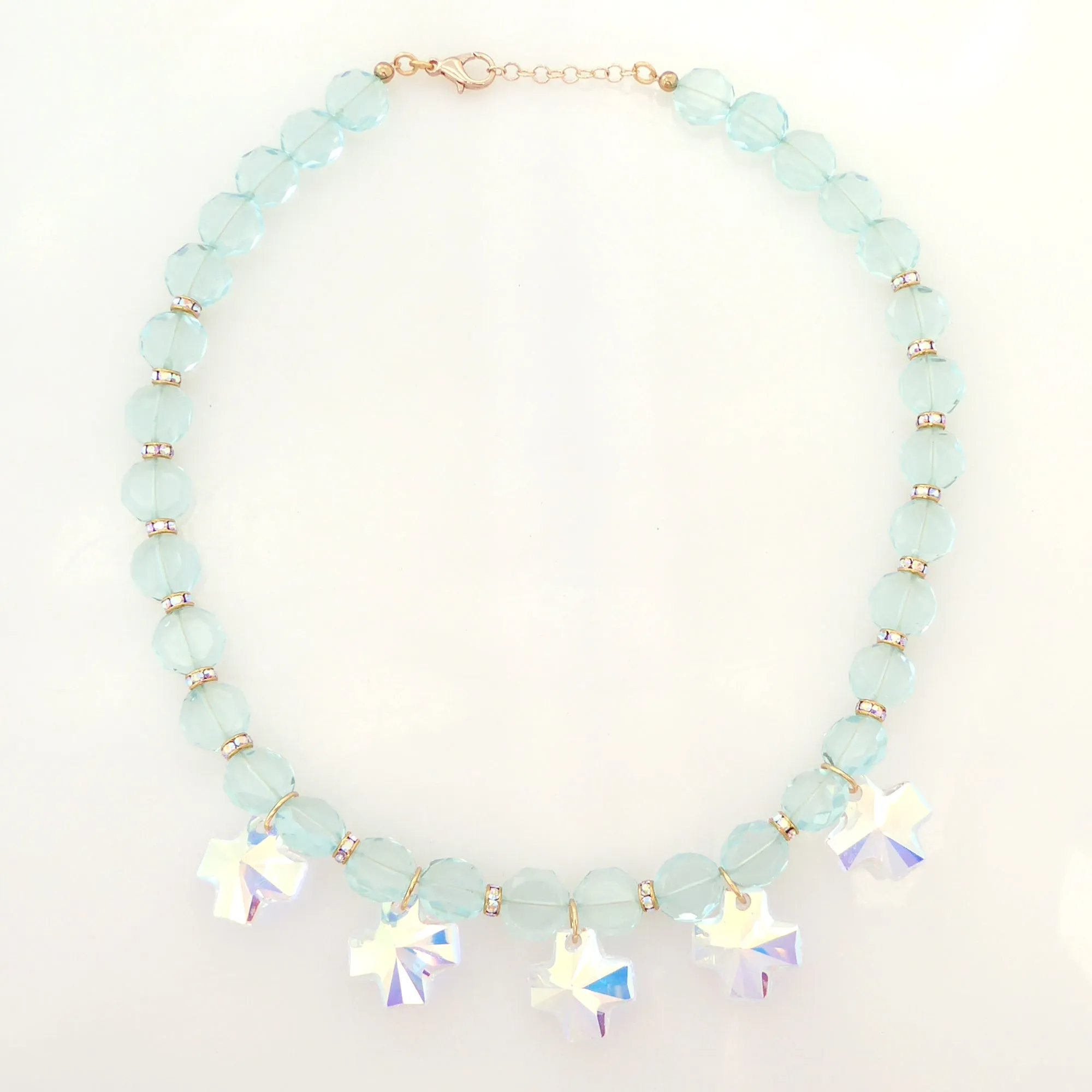 Iridescent crystal cross necklace