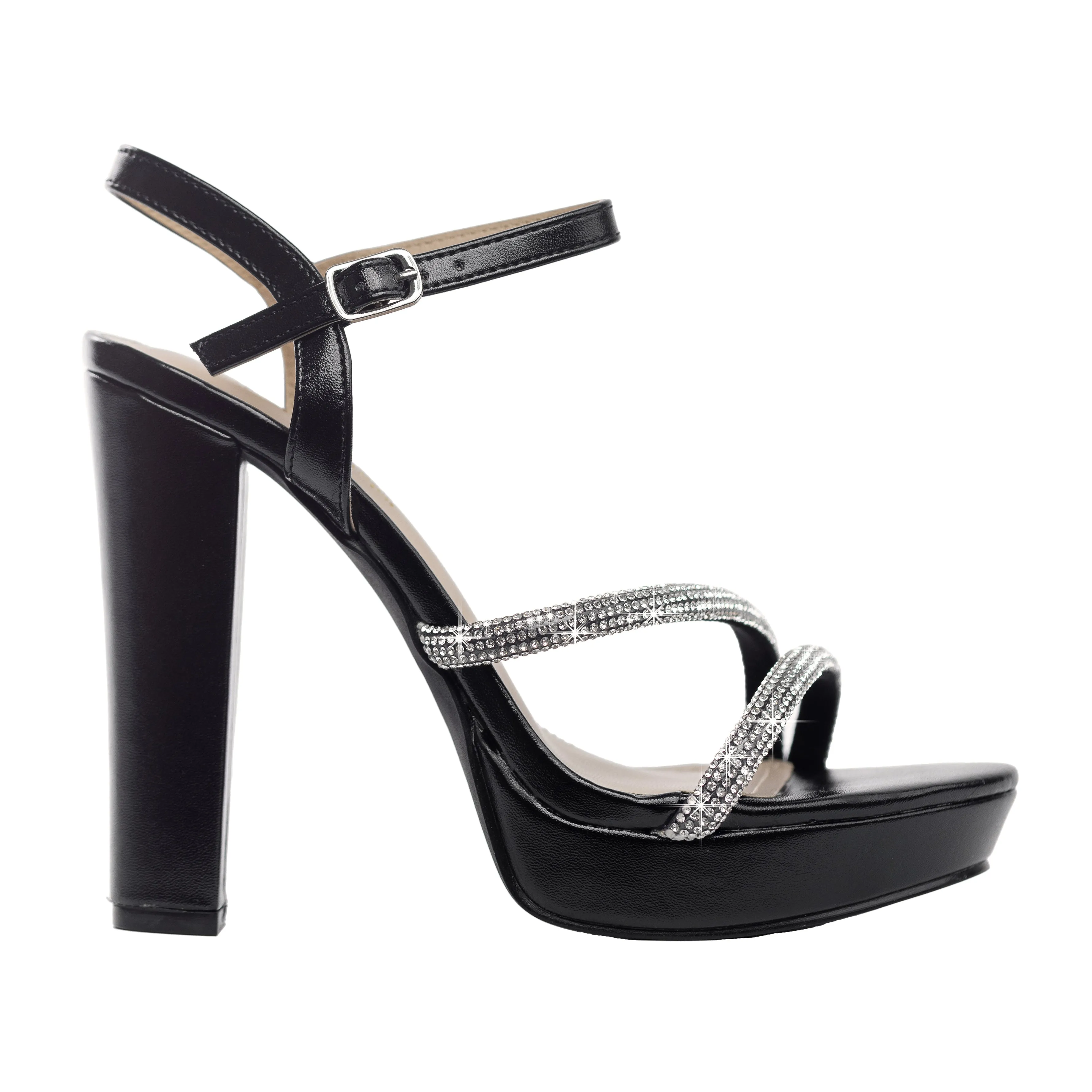 Jonetta - Women's Platform High Heels with Rhinestone Straps, Chunky Heel & Cushioned Footbed, Perfect for Parties or Special Events