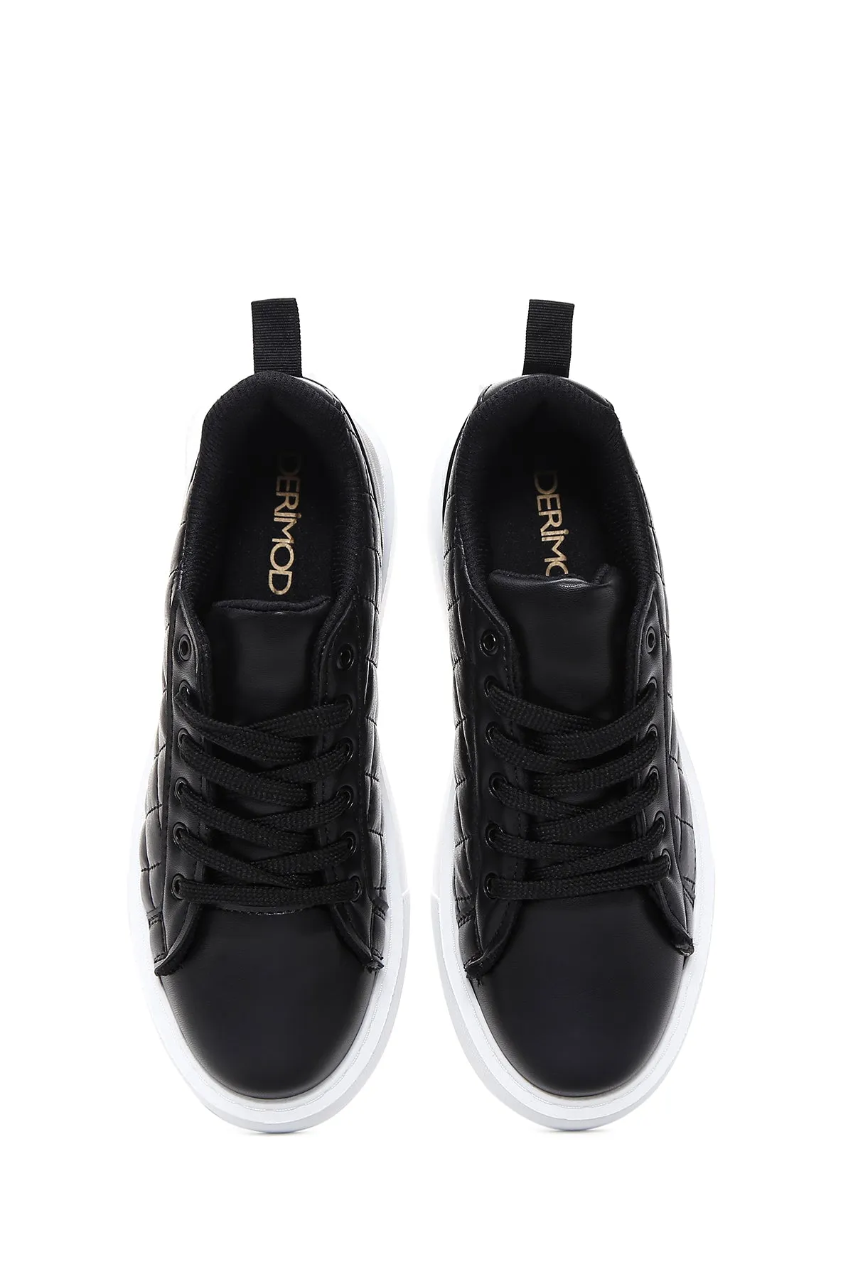Kadın Siyah Bağcıklı Kapitone Sneaker