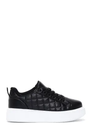 Kadın Siyah Bağcıklı Kapitone Sneaker
