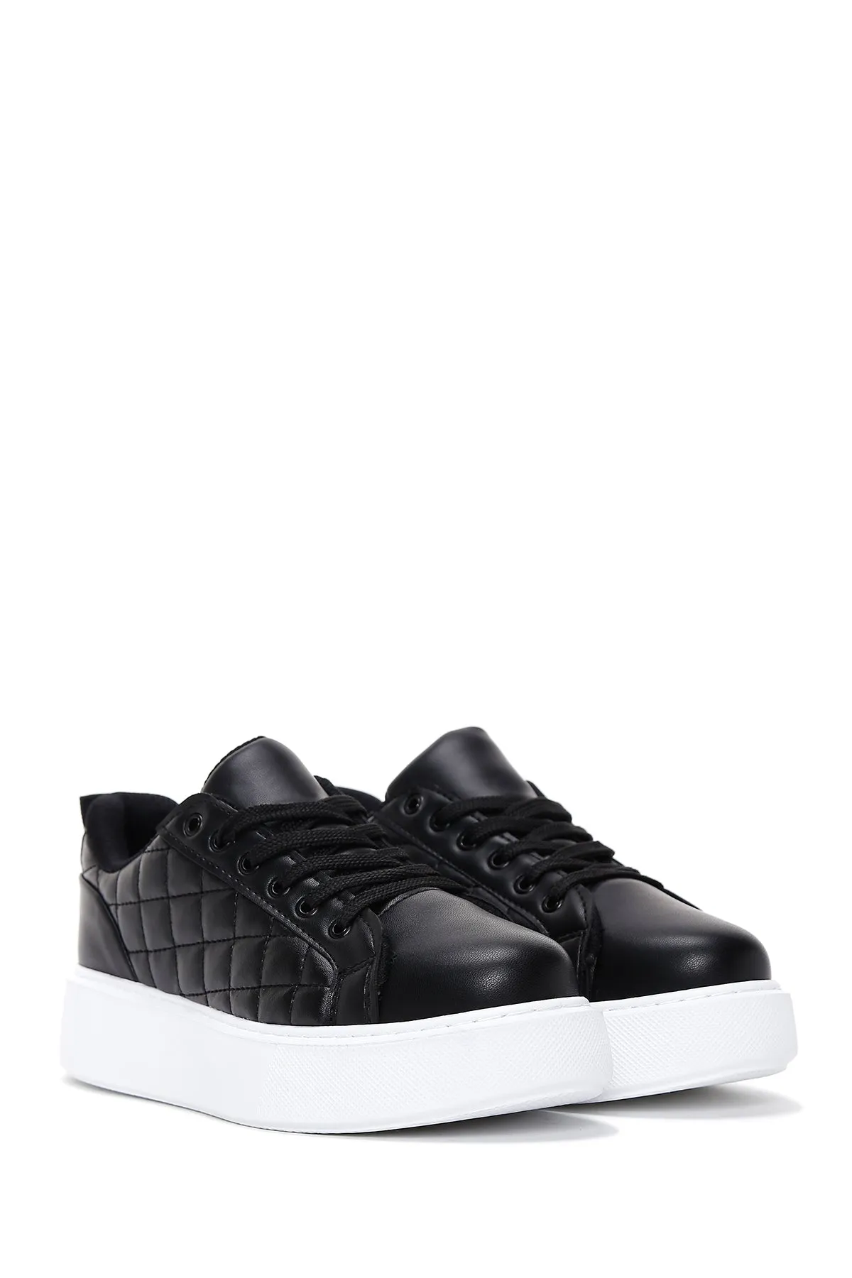 Kadın Siyah Bağcıklı Kapitone Sneaker