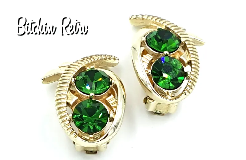 Kramer Vintage Rhinestone Earrings in Modern Fish or Bow Design