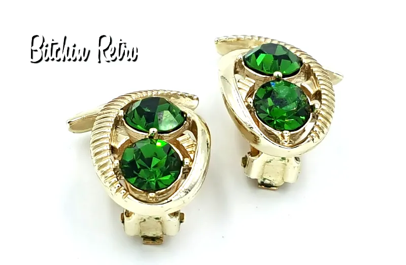 Kramer Vintage Rhinestone Earrings in Modern Fish or Bow Design