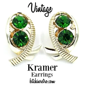 Kramer Vintage Rhinestone Earrings in Modern Fish or Bow Design