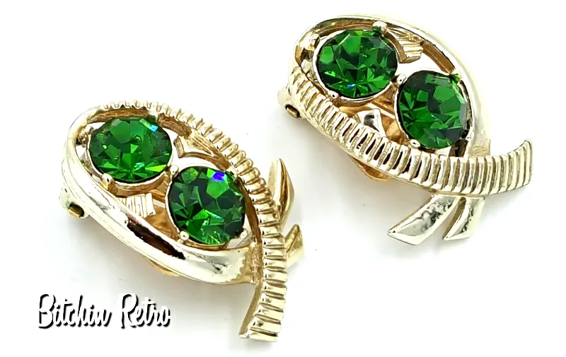 Kramer Vintage Rhinestone Earrings in Modern Fish or Bow Design