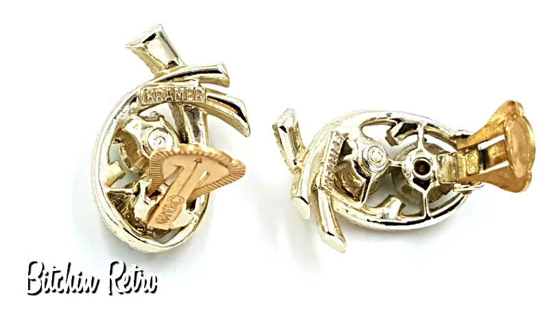 Kramer Vintage Rhinestone Earrings in Modern Fish or Bow Design