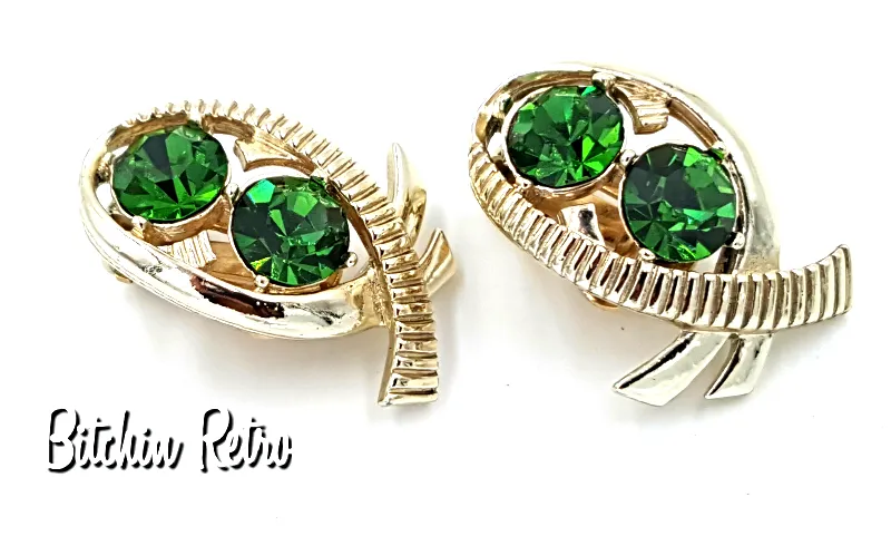 Kramer Vintage Rhinestone Earrings in Modern Fish or Bow Design