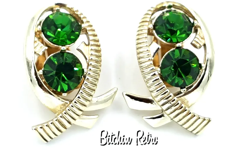 Kramer Vintage Rhinestone Earrings in Modern Fish or Bow Design
