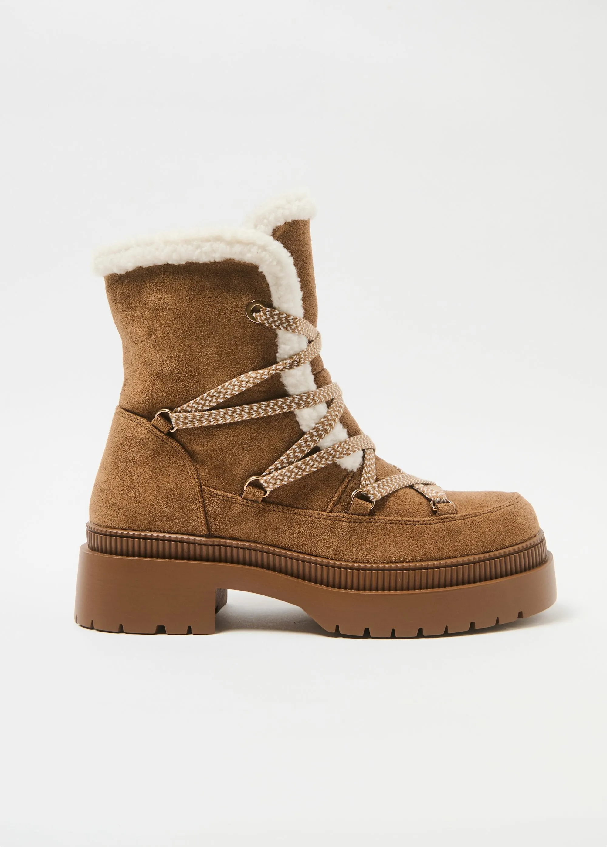 Lace-up fur-lined boots with thick sole