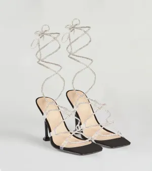 Lace-Up In Rhinestone Stiletto Heels