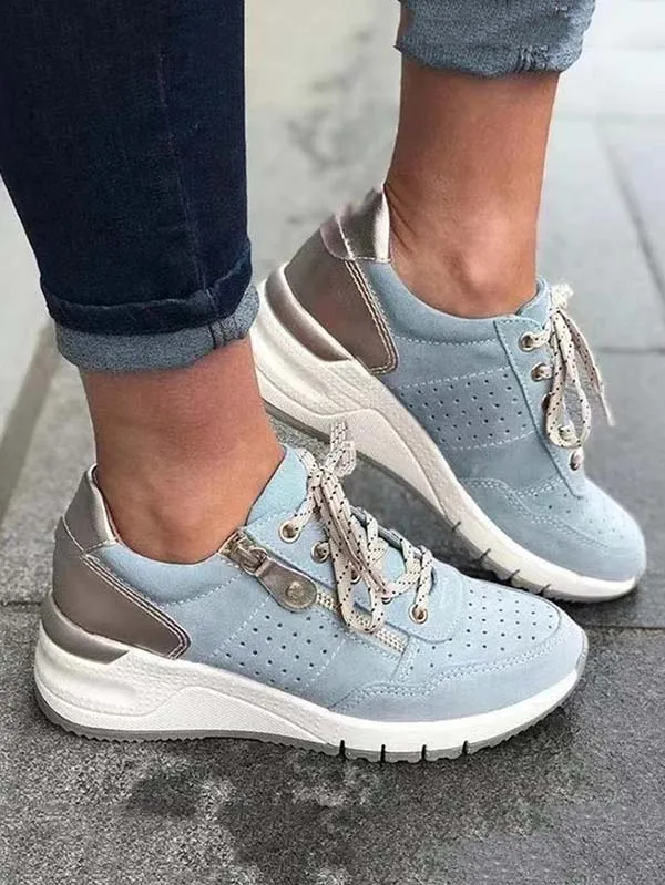 Lace-Up Side Zipper Wedge Sneakers