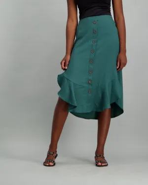 Ladies Buttoned Side Flare Detail Skirt - Sage