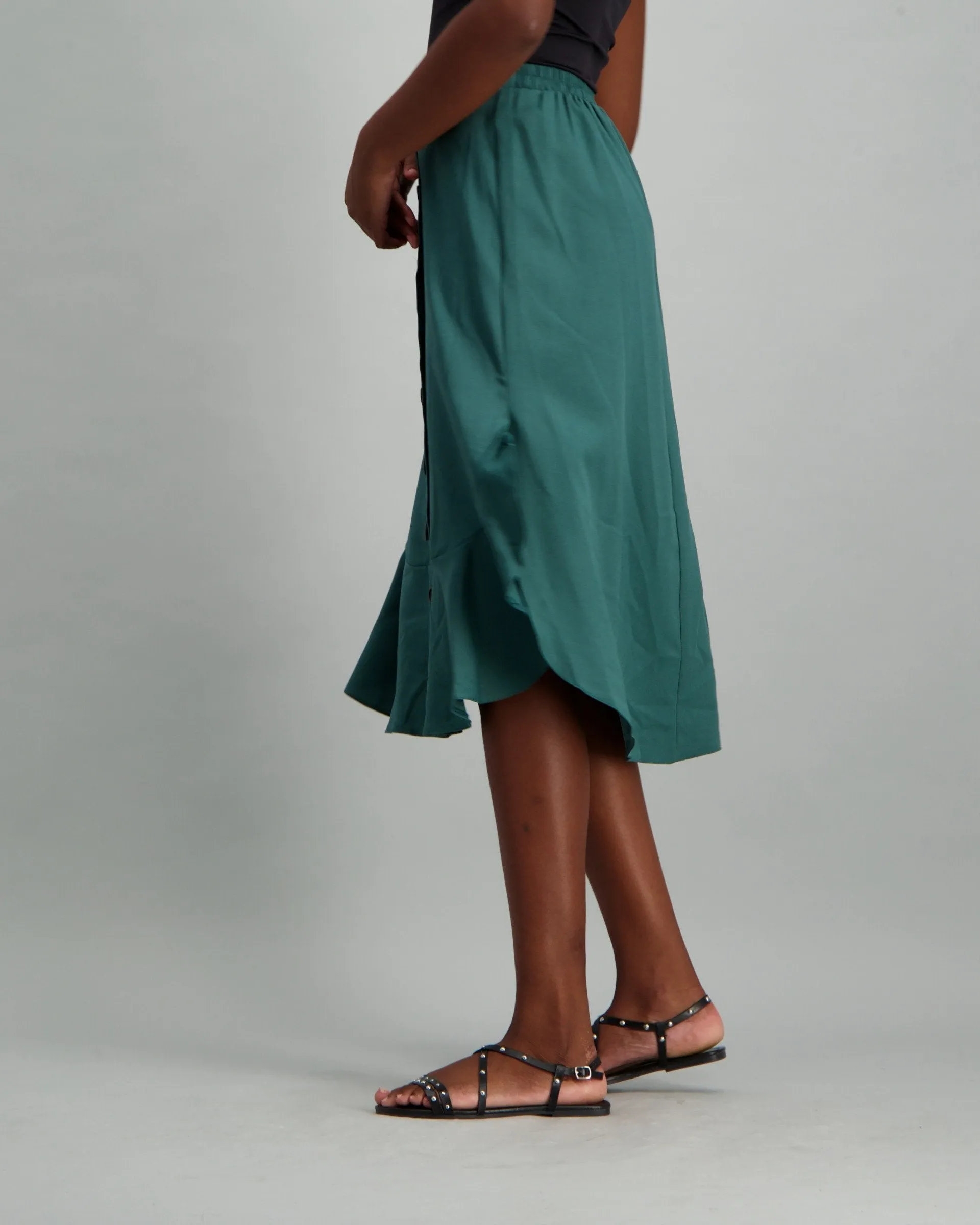 Ladies Buttoned Side Flare Detail Skirt - Sage