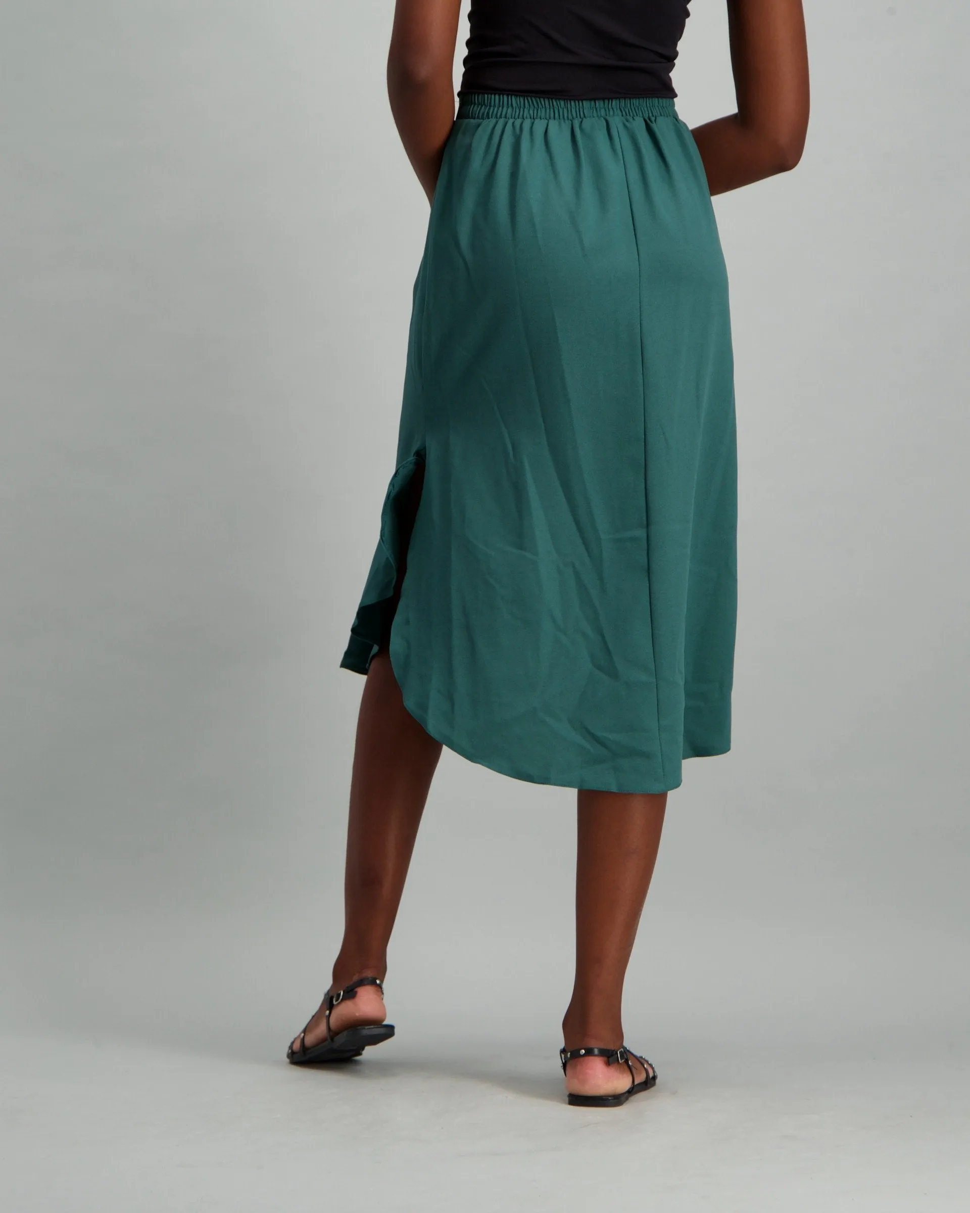 Ladies Buttoned Side Flare Detail Skirt - Sage