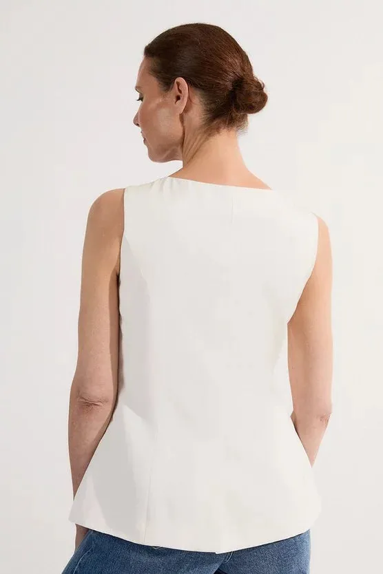 Linen Viscose Tailored Statement Button Front Waistcoat