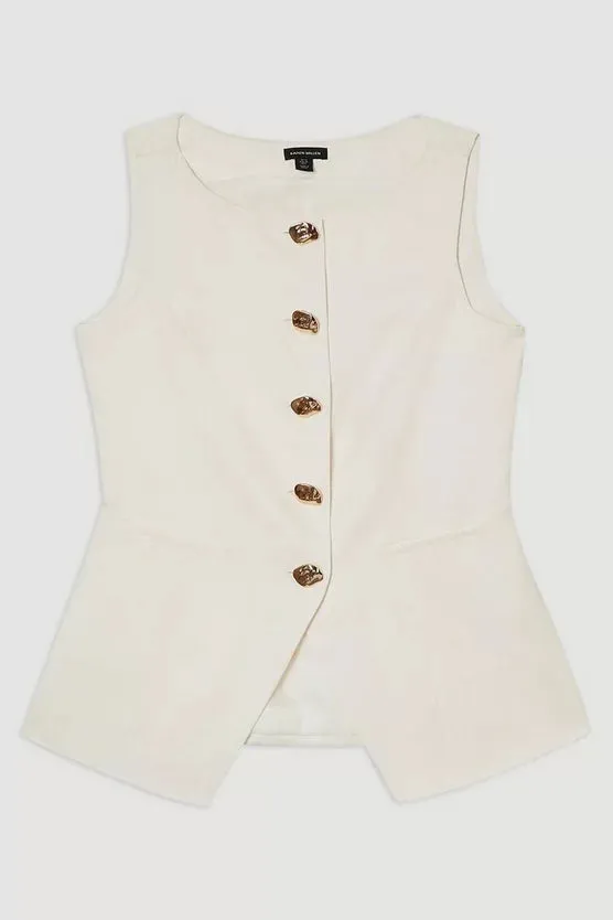 Linen Viscose Tailored Statement Button Front Waistcoat
