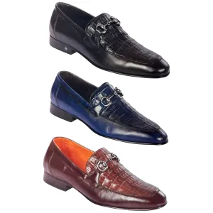 Lombardy Men's Crocodile / Calfskin Bit Almond Toe Loafers