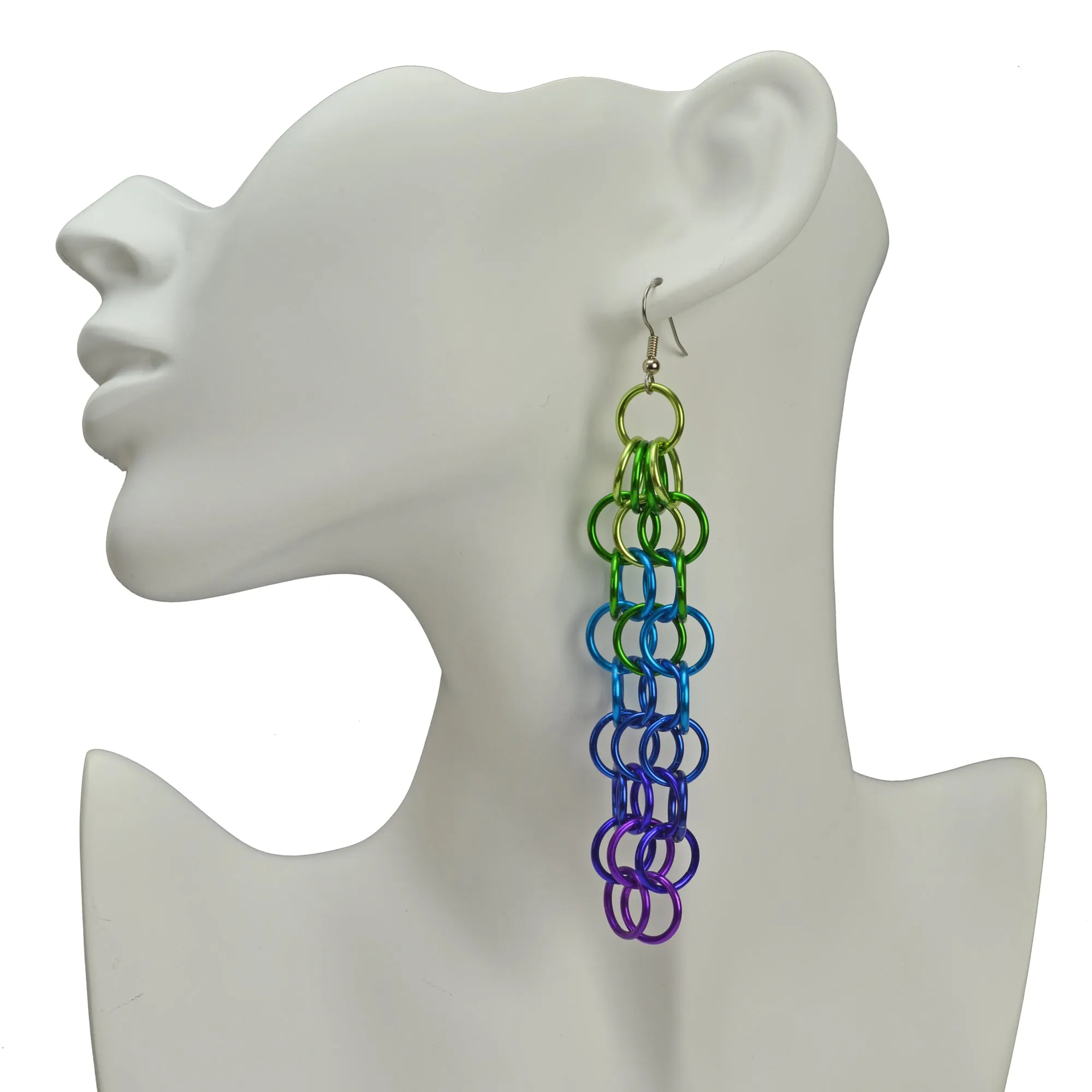 Long Mesh Earrings - Peacock