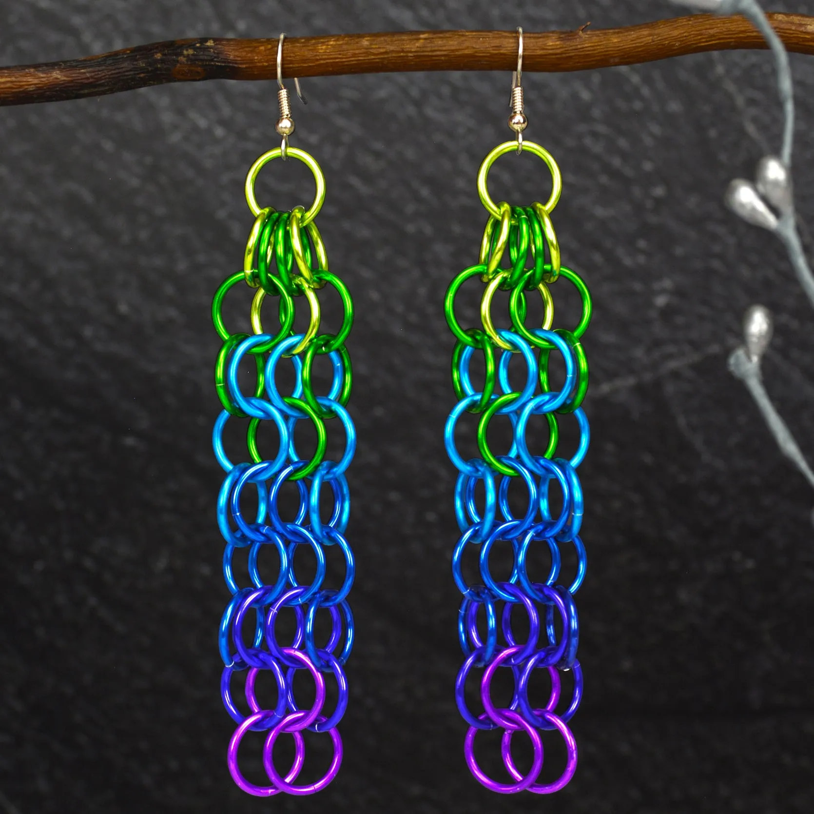 Long Mesh Earrings - Peacock