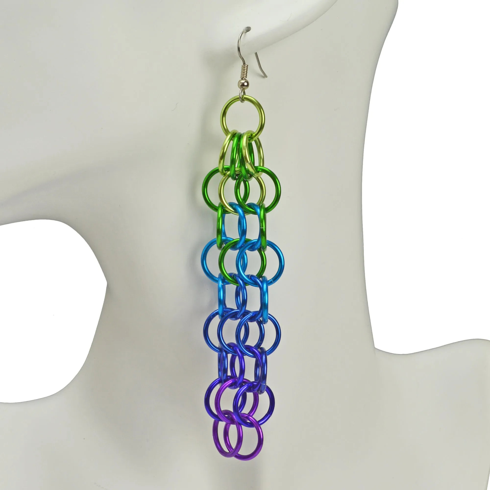 Long Mesh Earrings - Peacock