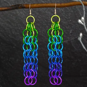 Long Mesh Earrings - Peacock