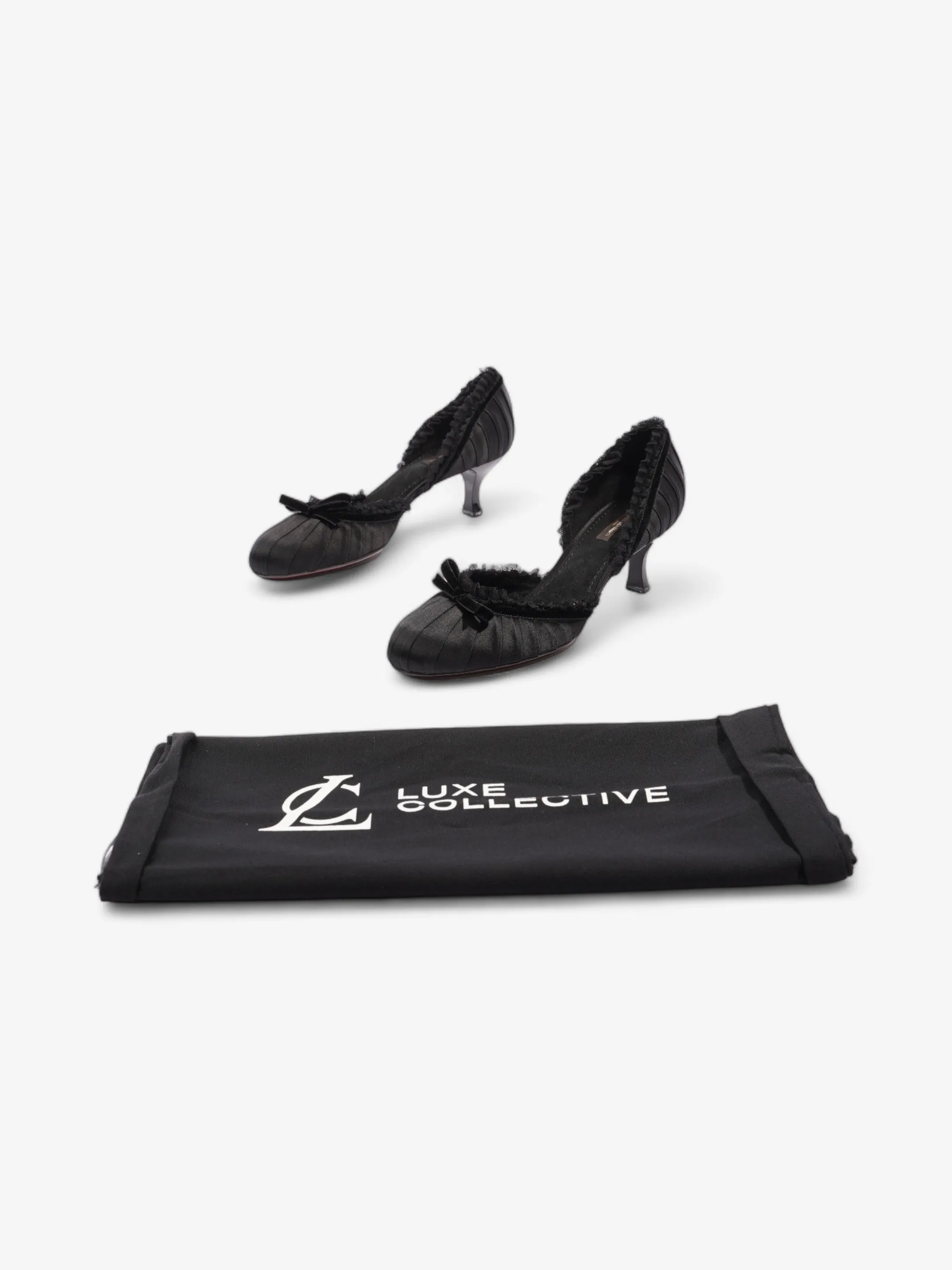 Louis Vuitton Ballet Pumps Heels 60mm Black Satin EU 38.5 UK 5.5