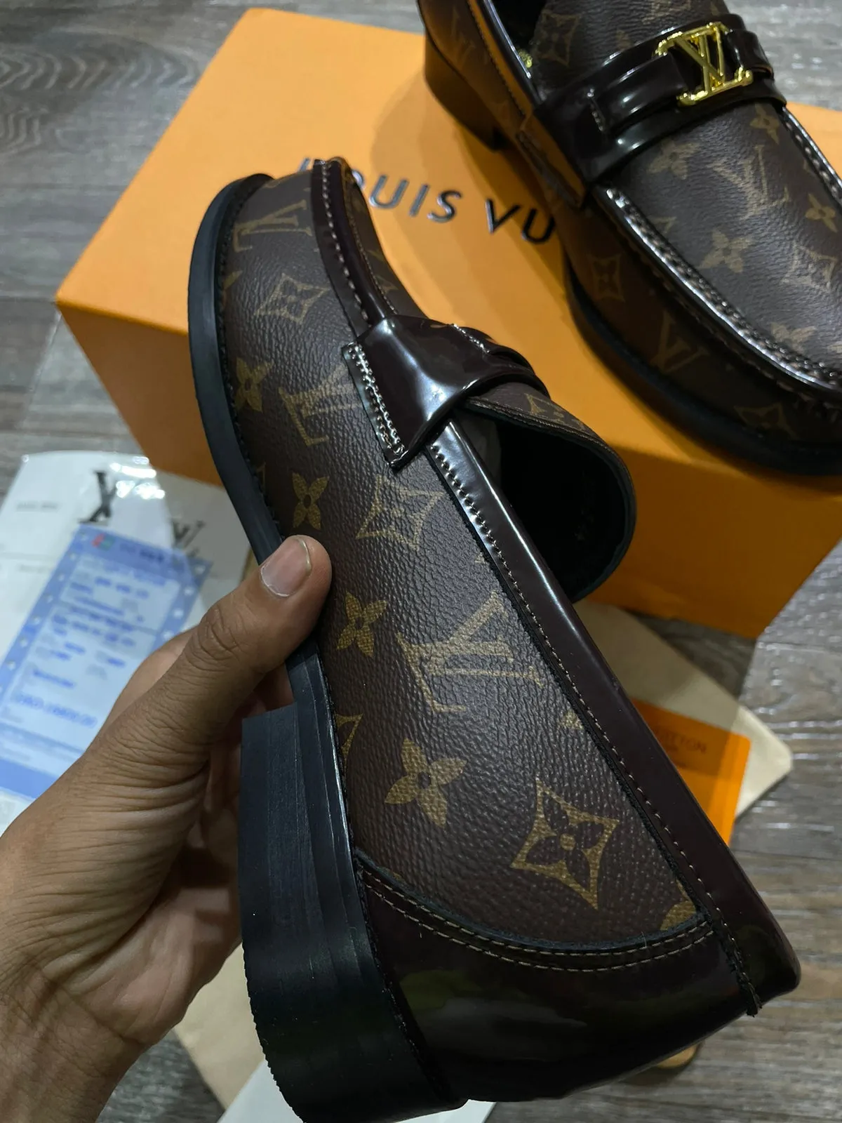 LOUIS VUITTON || MONOGRAM PRINT CALF LEATHER  LOAFER /BROWN