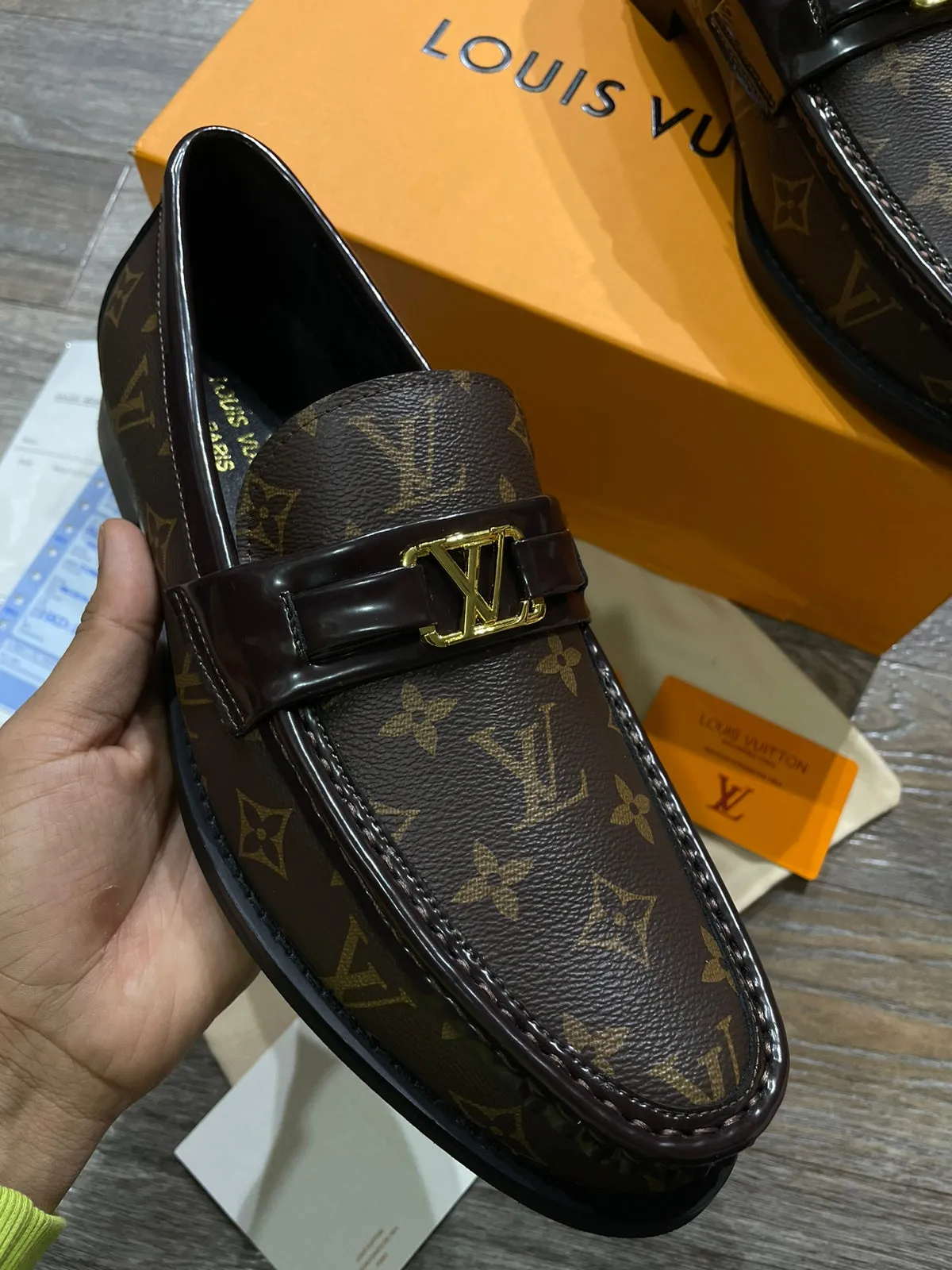 LOUIS VUITTON || MONOGRAM PRINT CALF LEATHER  LOAFER /BROWN