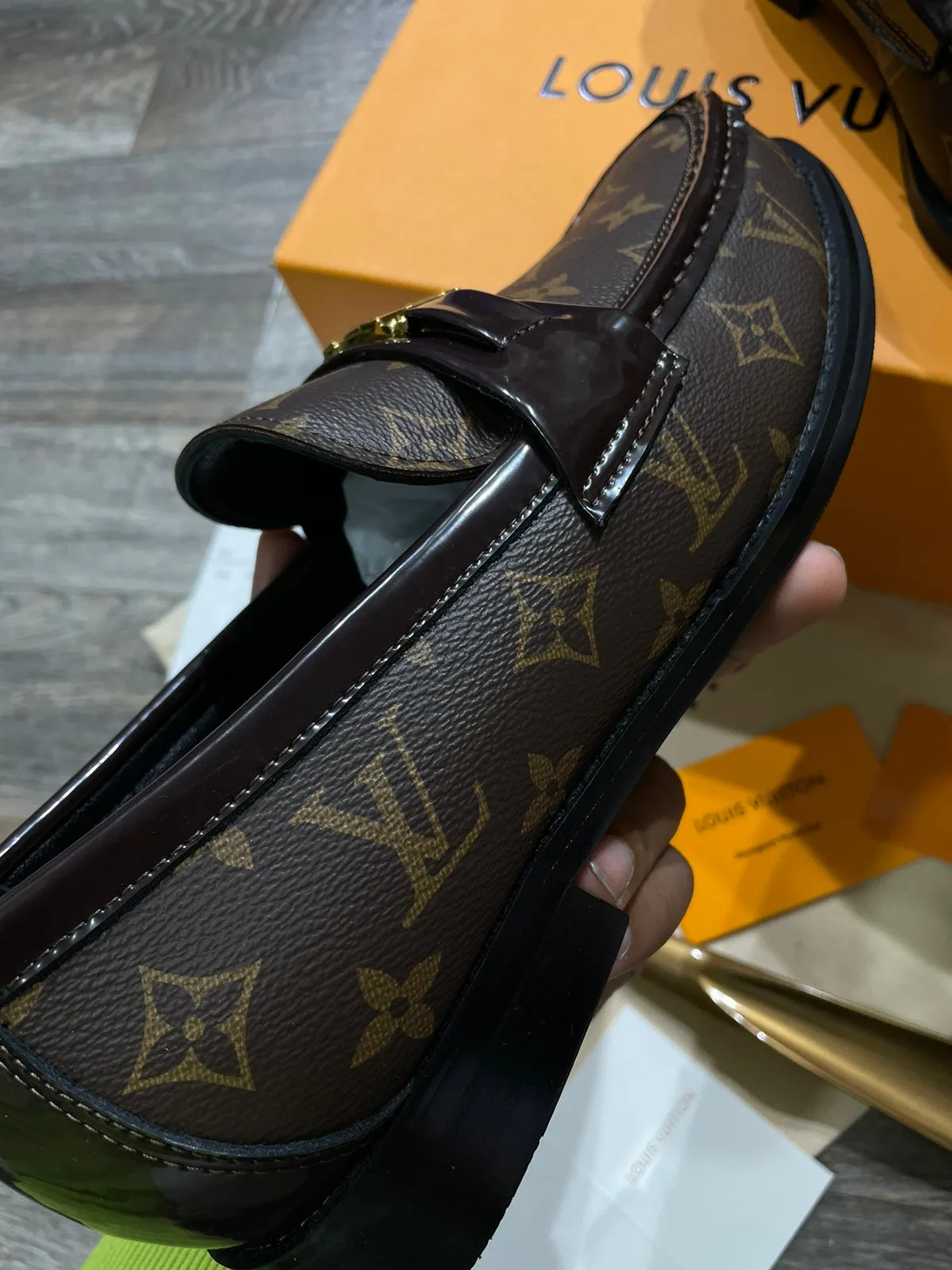 LOUIS VUITTON || MONOGRAM PRINT CALF LEATHER  LOAFER /BROWN