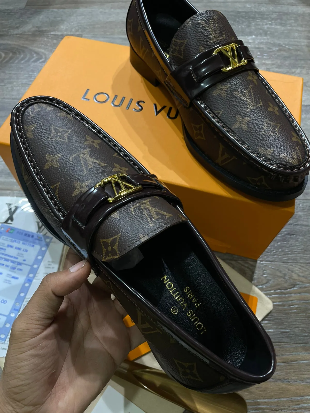 LOUIS VUITTON || MONOGRAM PRINT CALF LEATHER  LOAFER /BROWN