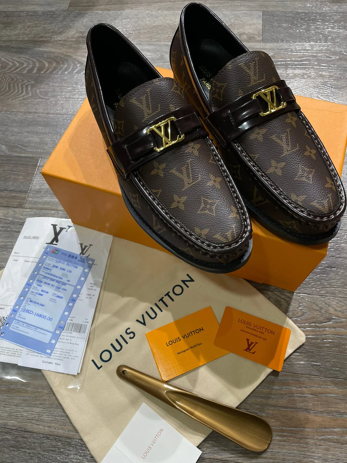 LOUIS VUITTON || MONOGRAM PRINT CALF LEATHER  LOAFER /BROWN