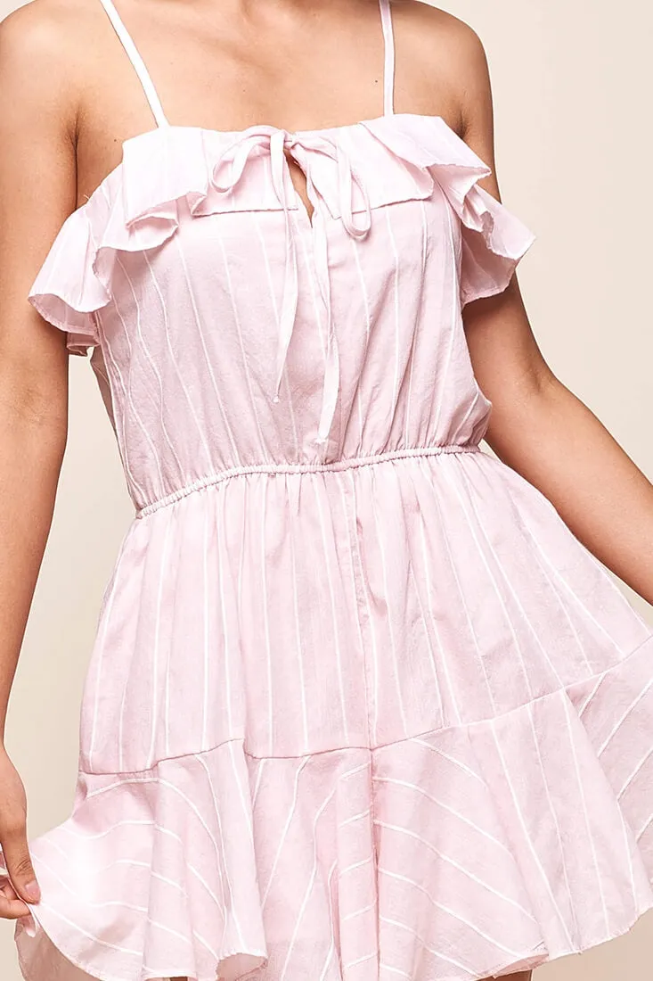 Louisa Elasticated Waist Ruffle Hem Romper Blush