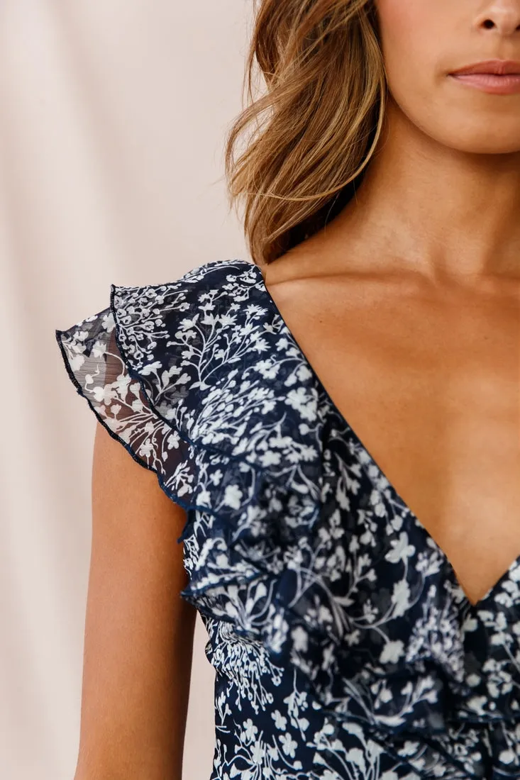 Marcia Ruffle Strap Wide Leg Jumpsuit Navy/White